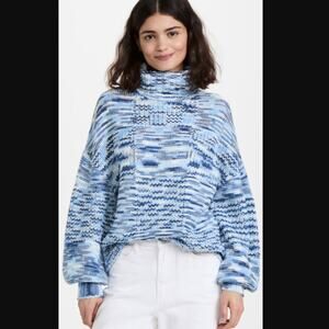 STAUD Benny Intarsia-knit Turtleneck Sweater In Dusk Medium NEW